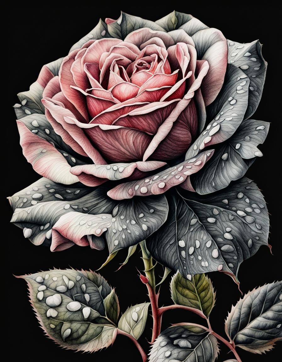Botanical Watercolor Pencil Ink Drawing