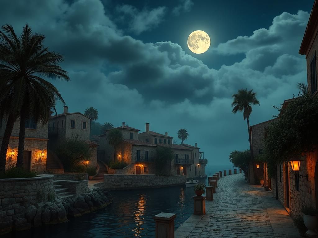 Mediterranean Dusk: Palm Trees in Romantic Realism