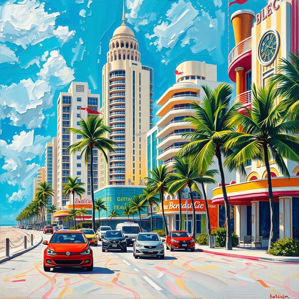Miami Beach Art Deco Masterpiece in Vibrant Neo-Impressionis...