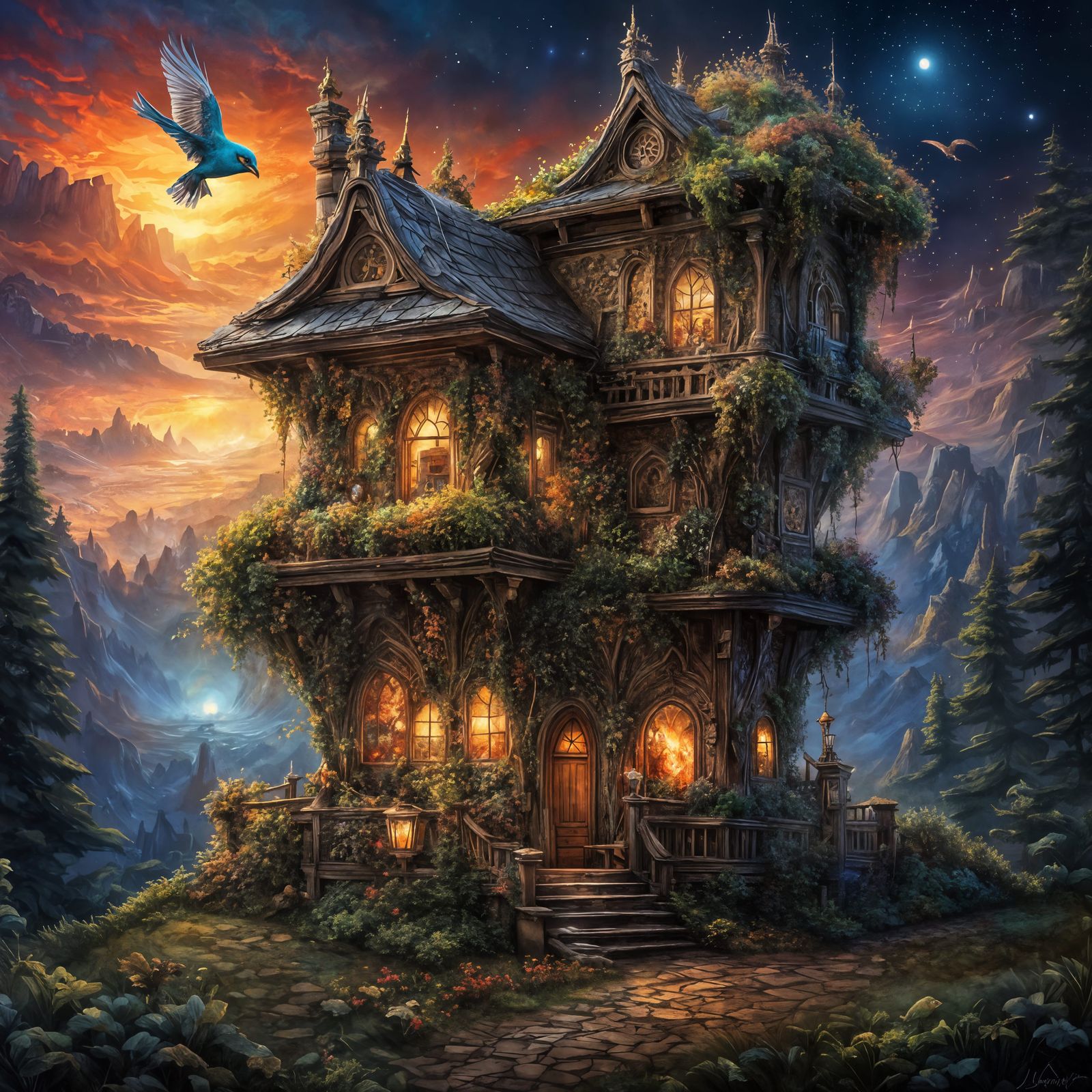 Ethereal Starlit Birdhouse in Weta FX Style