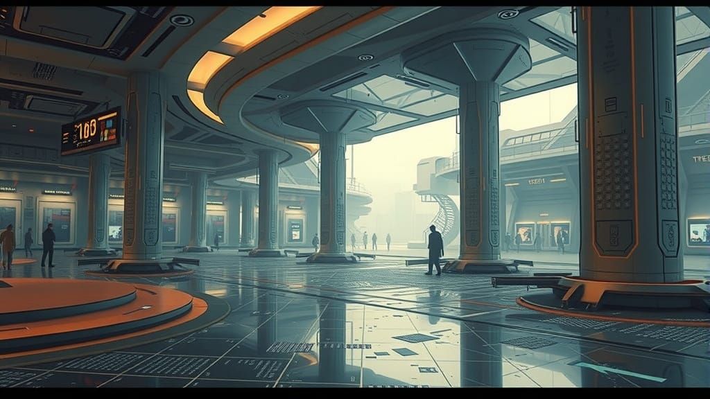 Futuristic Sci-Fi Techno Hub with Transparent Monitors