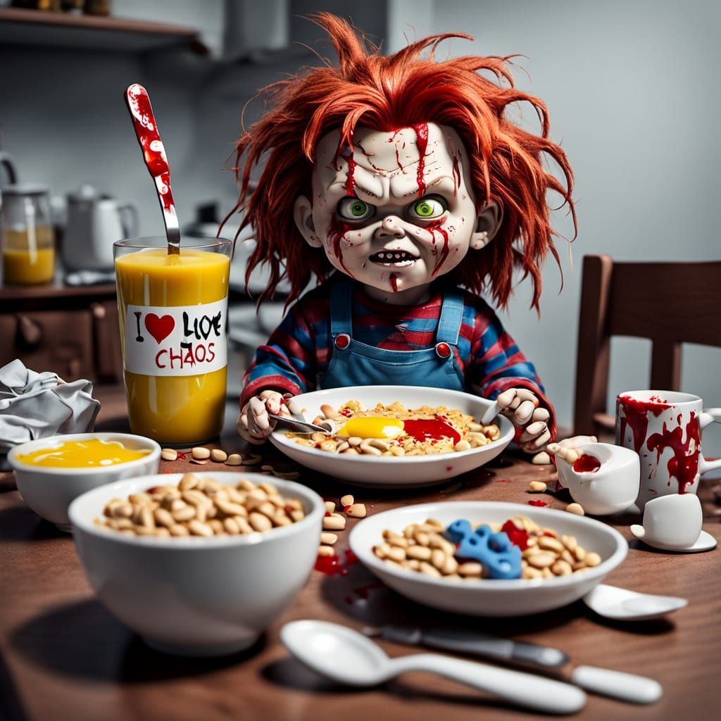 Creepy Killer Doll Chomps Down on Breakfast