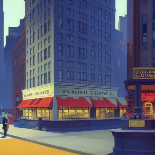 NYC Scene in Comic Art Style by Edward Hopper