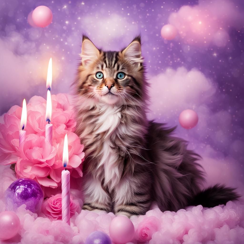 Mainecoon Kitten Celebrates Birthday in Divine Sunshine