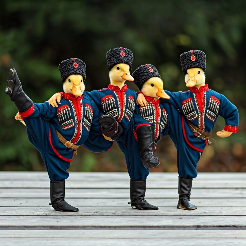 Ducklings Perform Cossack Dance, Historical Illustration Sty...