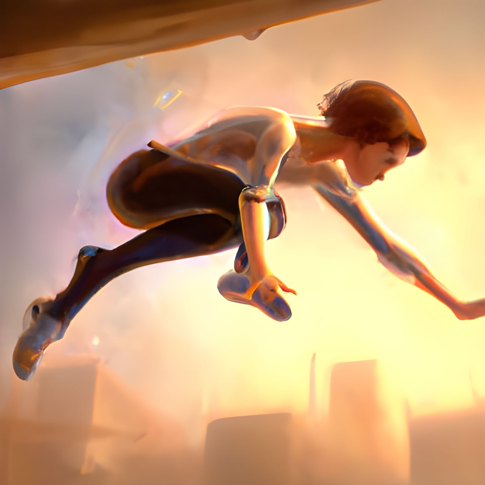 Hyperrealistic Parkour Athlete in Golden Hour Light
