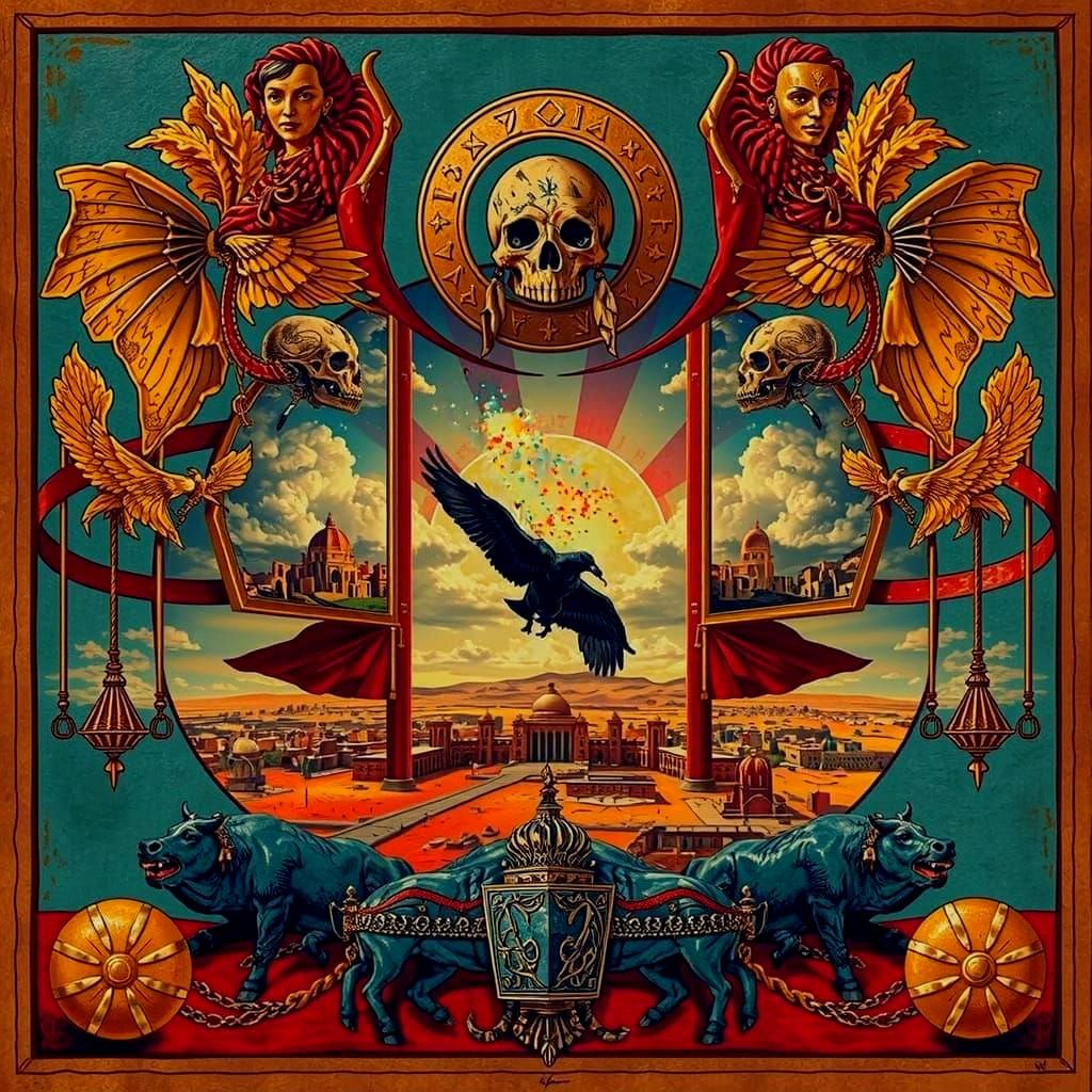 Ancient City on Red Plain Under Azure Sky