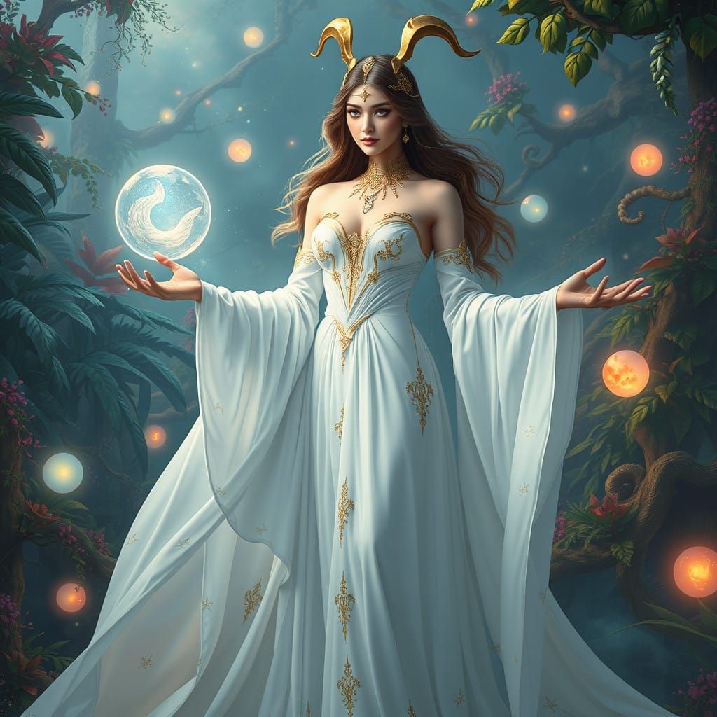 Ethereal Virgo Goddess in Dreamlike Landscape