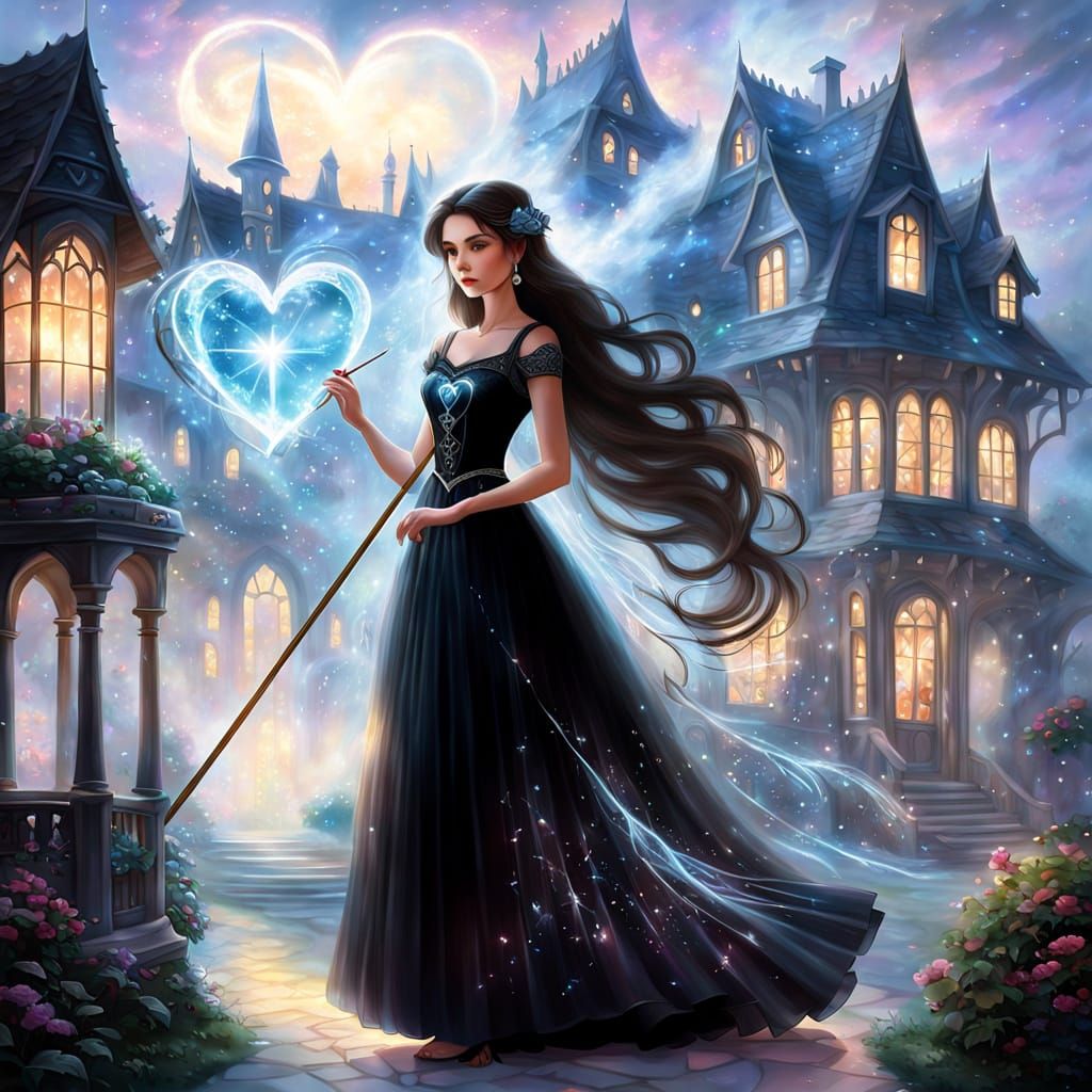 Ethereal Lady with Glowing Dress and Crystal Staff