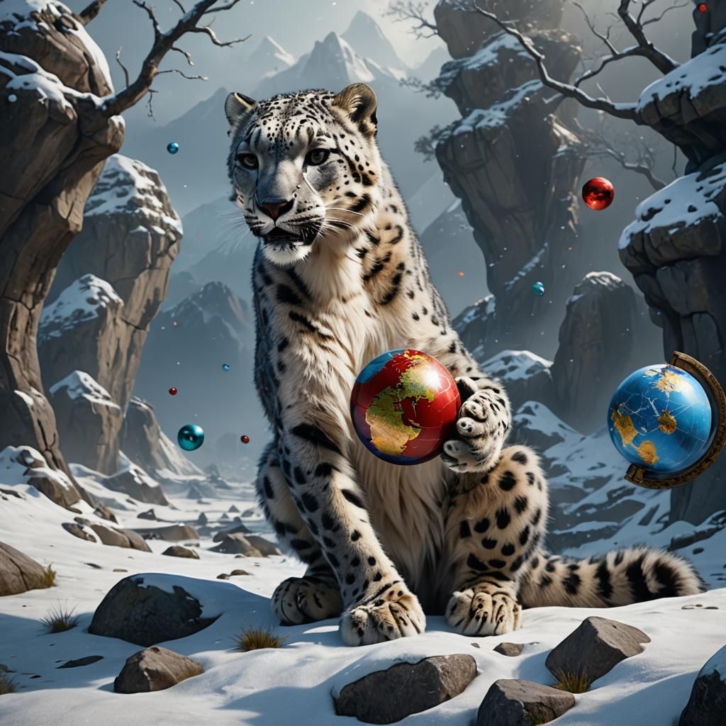 Snow Leopard and Globe: Fantasy Concept Art