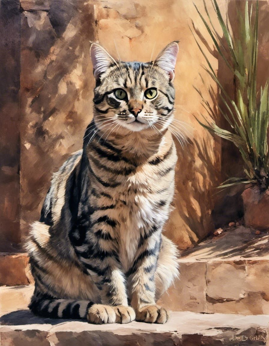 Egyptian Temple Cat Betty: Impressionistic Oil Painting