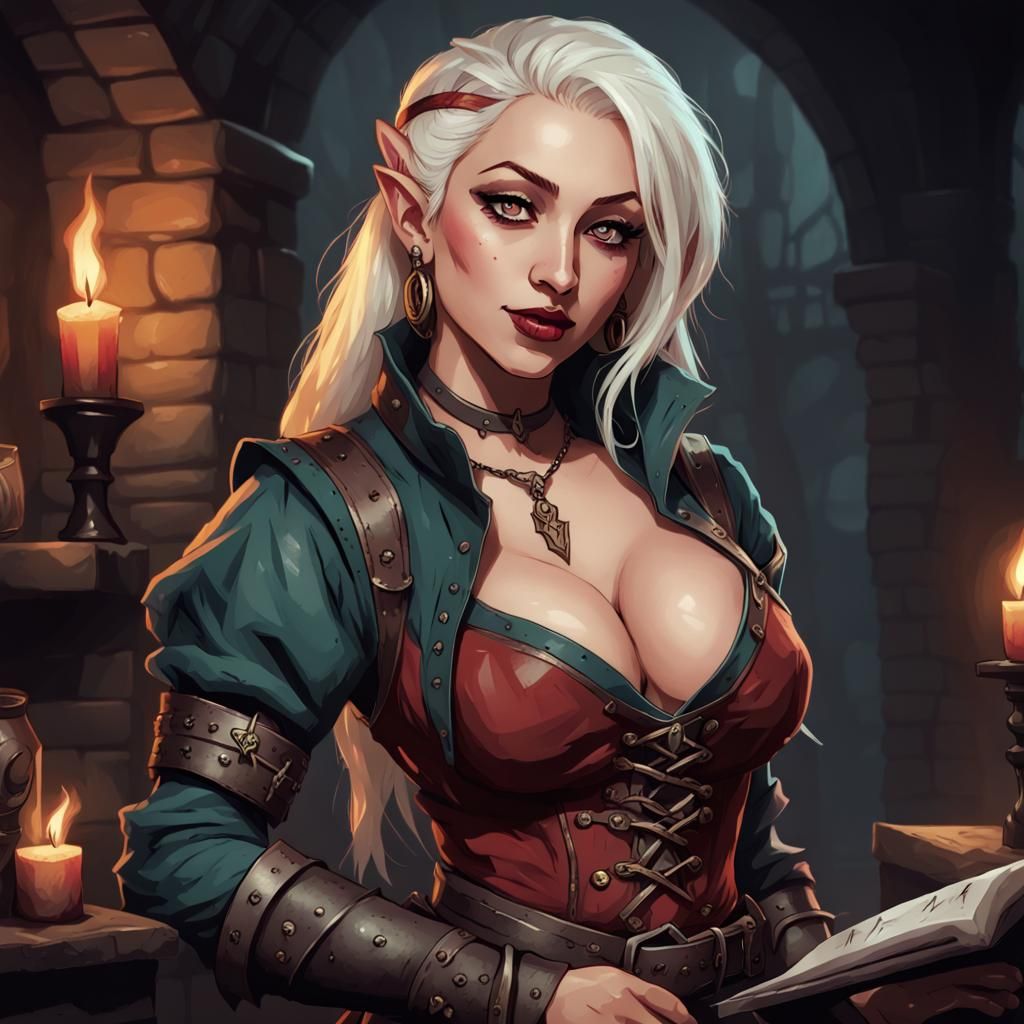 Half-Elf Bard in Darkest Dungeon Style