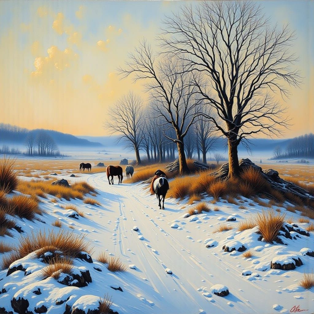 Impasto Winter Prairie Landscape