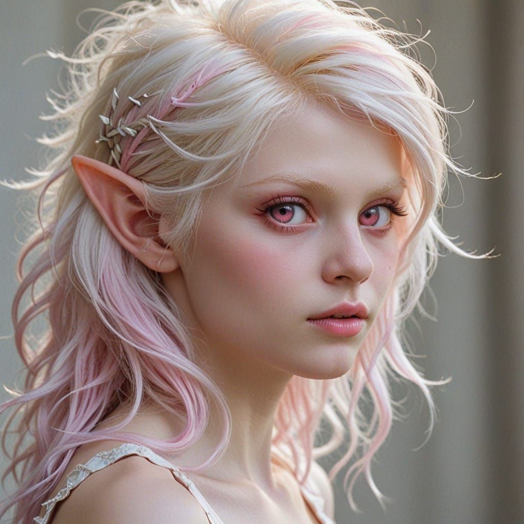 Albino Elf with Pink Eyes and Wild Hair