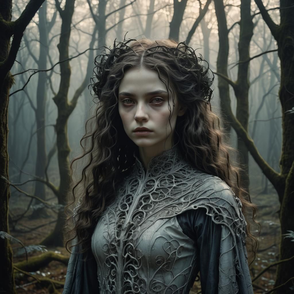 Ethereal Girl in Forest: Gothic Romanticism