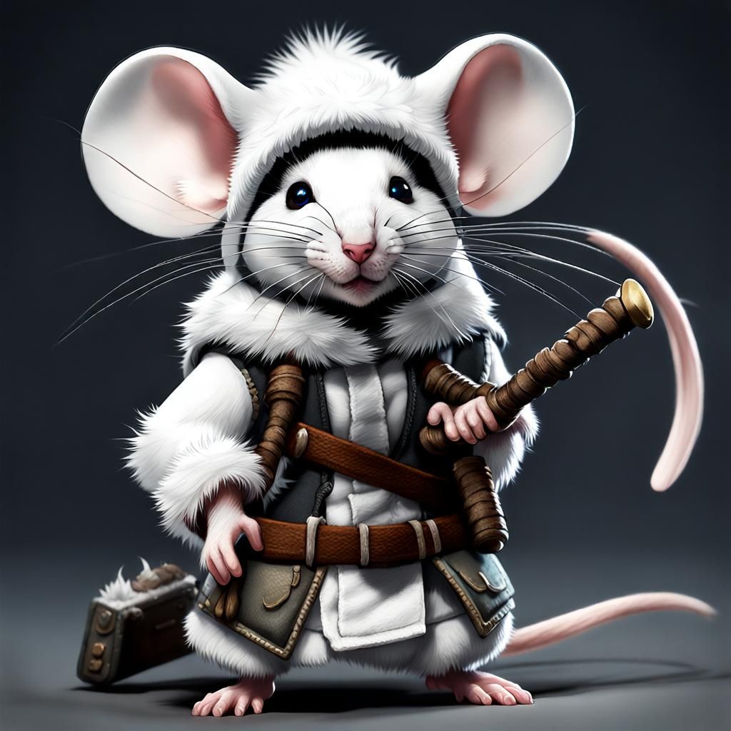 White Fur Mouse Fighter in RPG Style