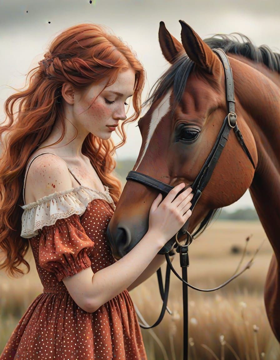 Whimsical Ink Portrait of a Girl and Horse on Vellum