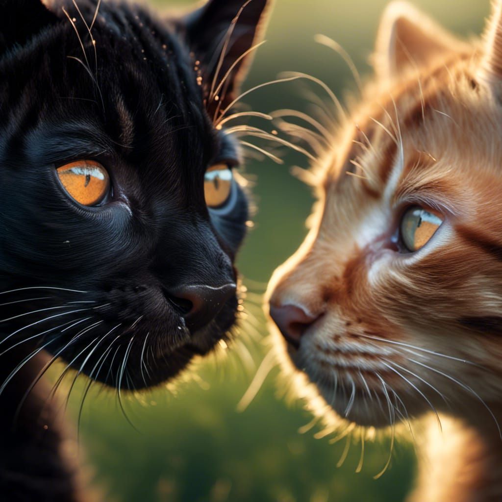 Photorealistic Black Panther Kittens with Orange Eyes