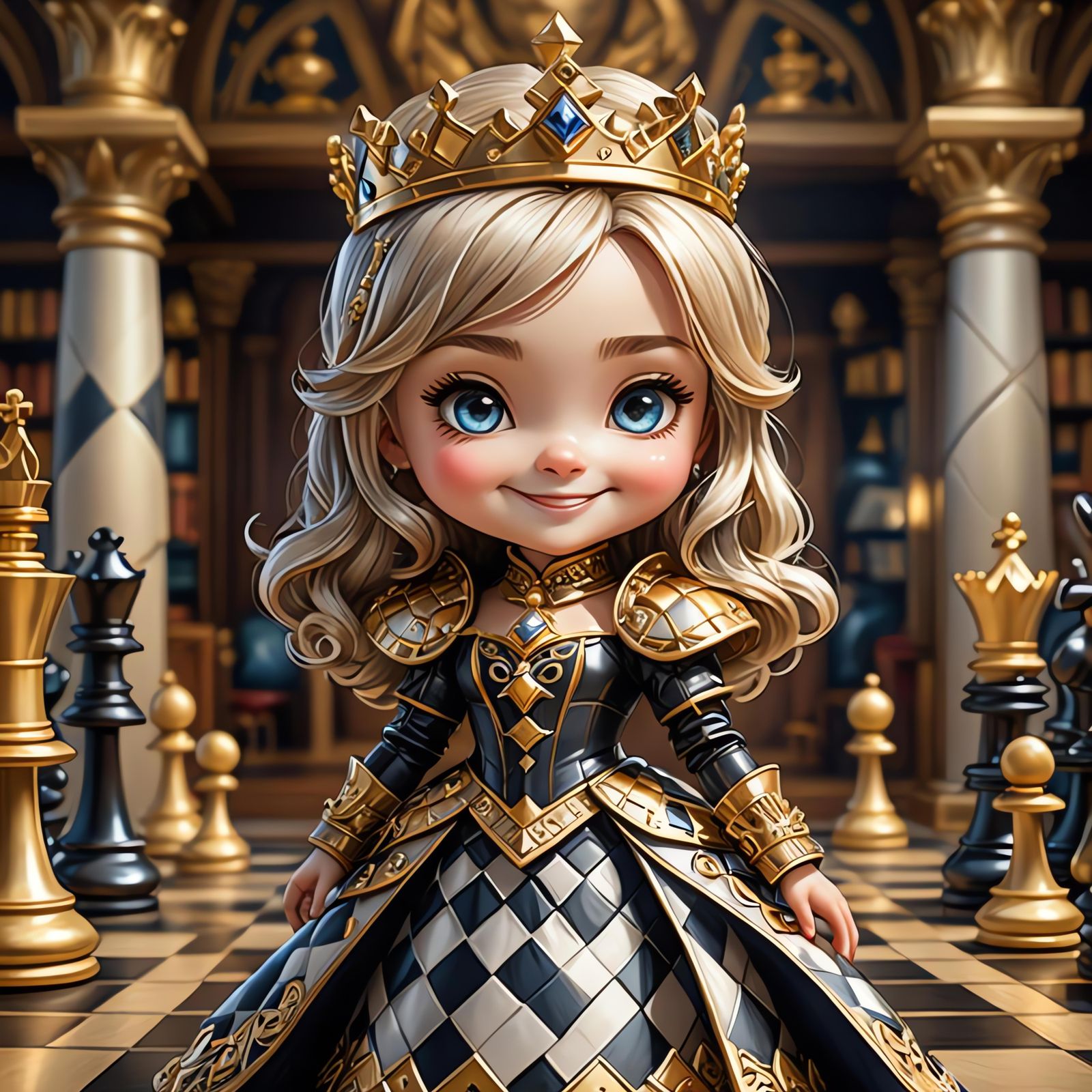 A happy Chibi Chess Queen in the chess World.