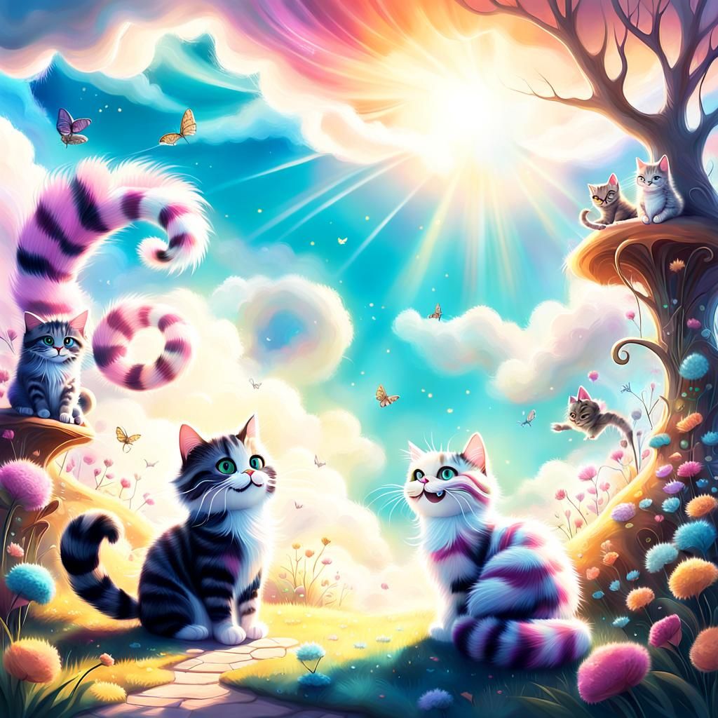 Cat and Cheshire Cat in Whimsical Wonderland
