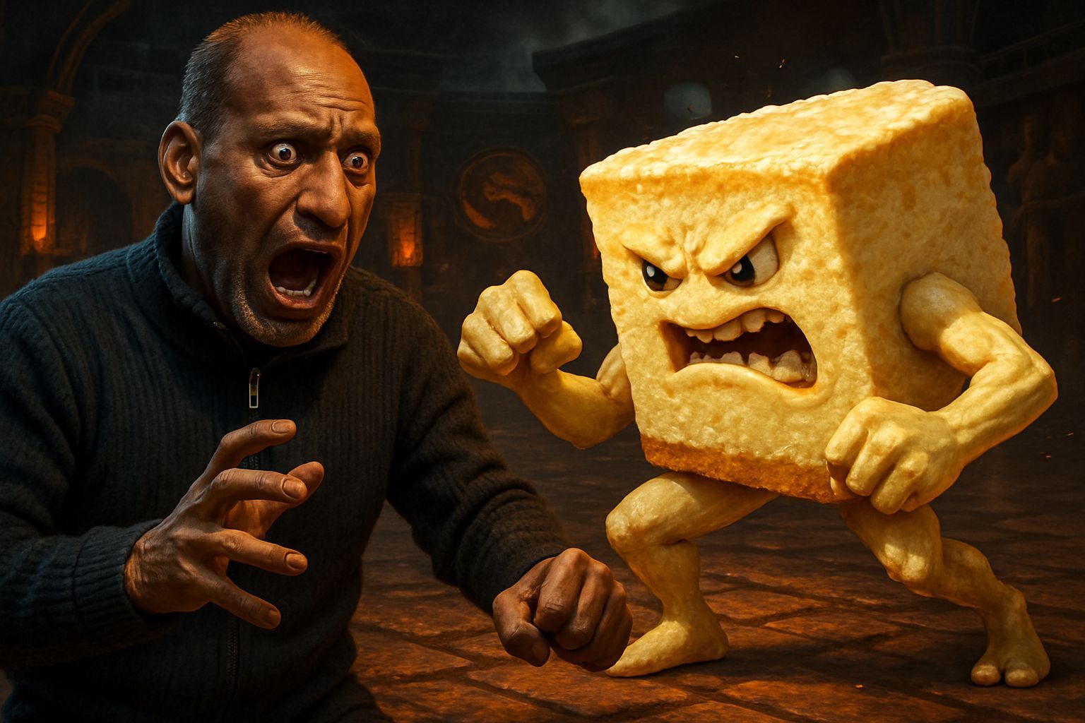 Man Battles Terrified Slice of Milk Cake