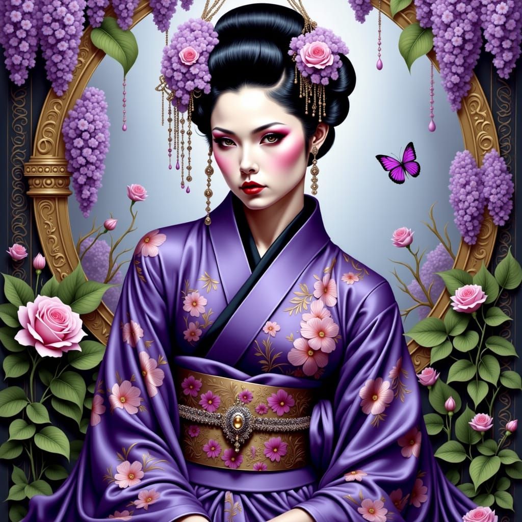 Ethereal Lilac Garden Geisha Princess in Whimsical Opulent S...