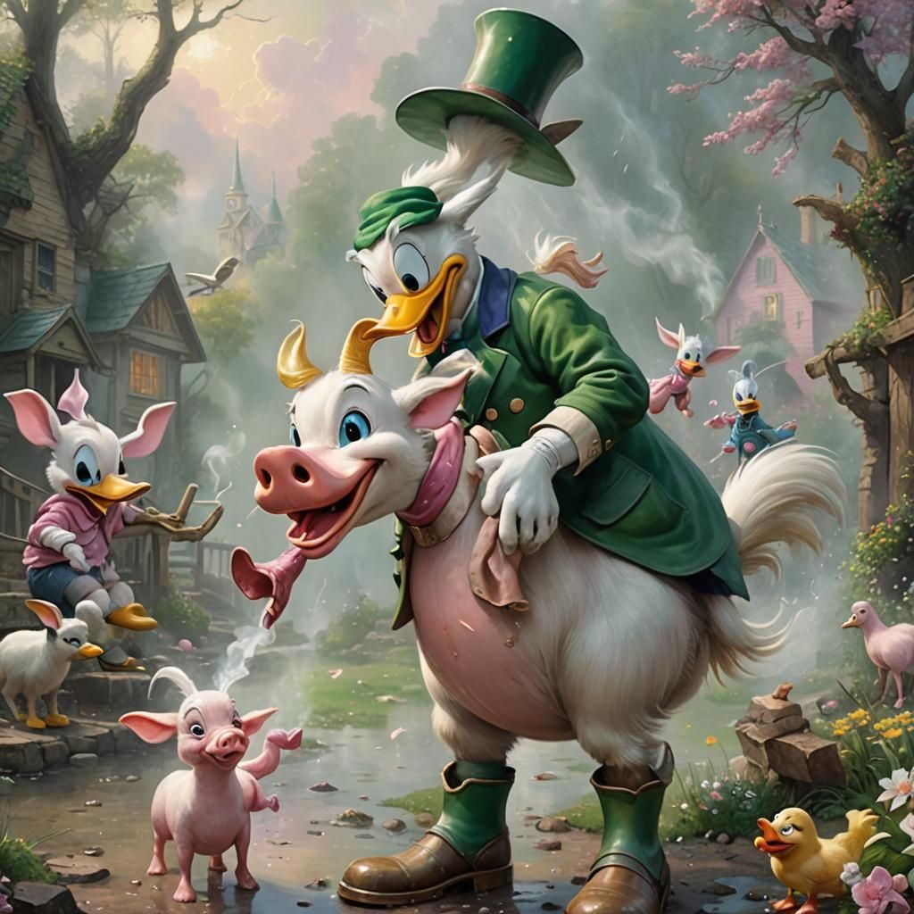 Surreal Fantasy: Donald Duck Goat Smoking on Pig
