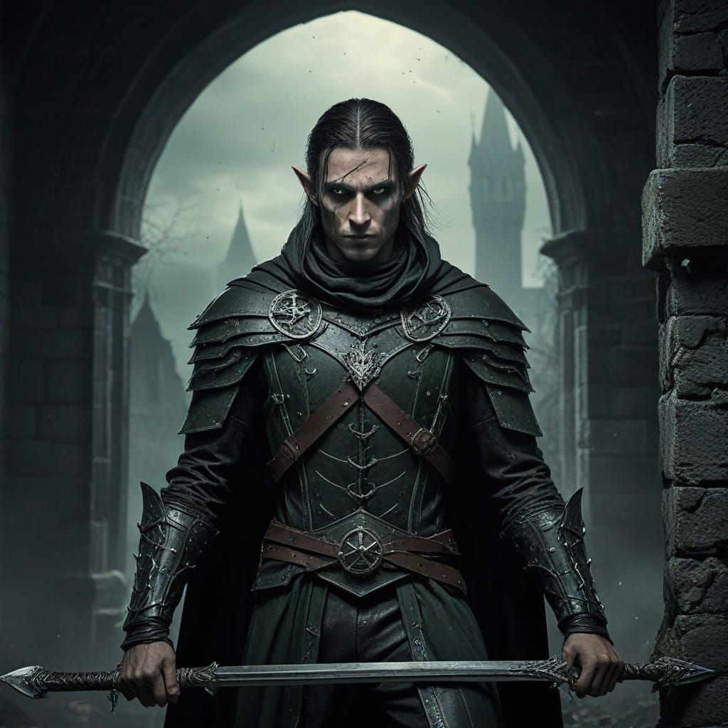 Dark Elf Warrior in Gothic Horror Style
