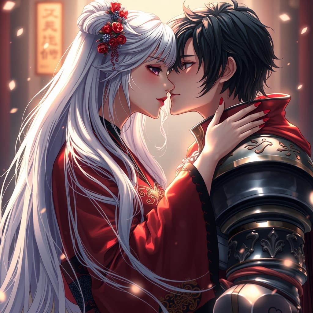 Targaryen Princess Kissing Knight in Manga Style