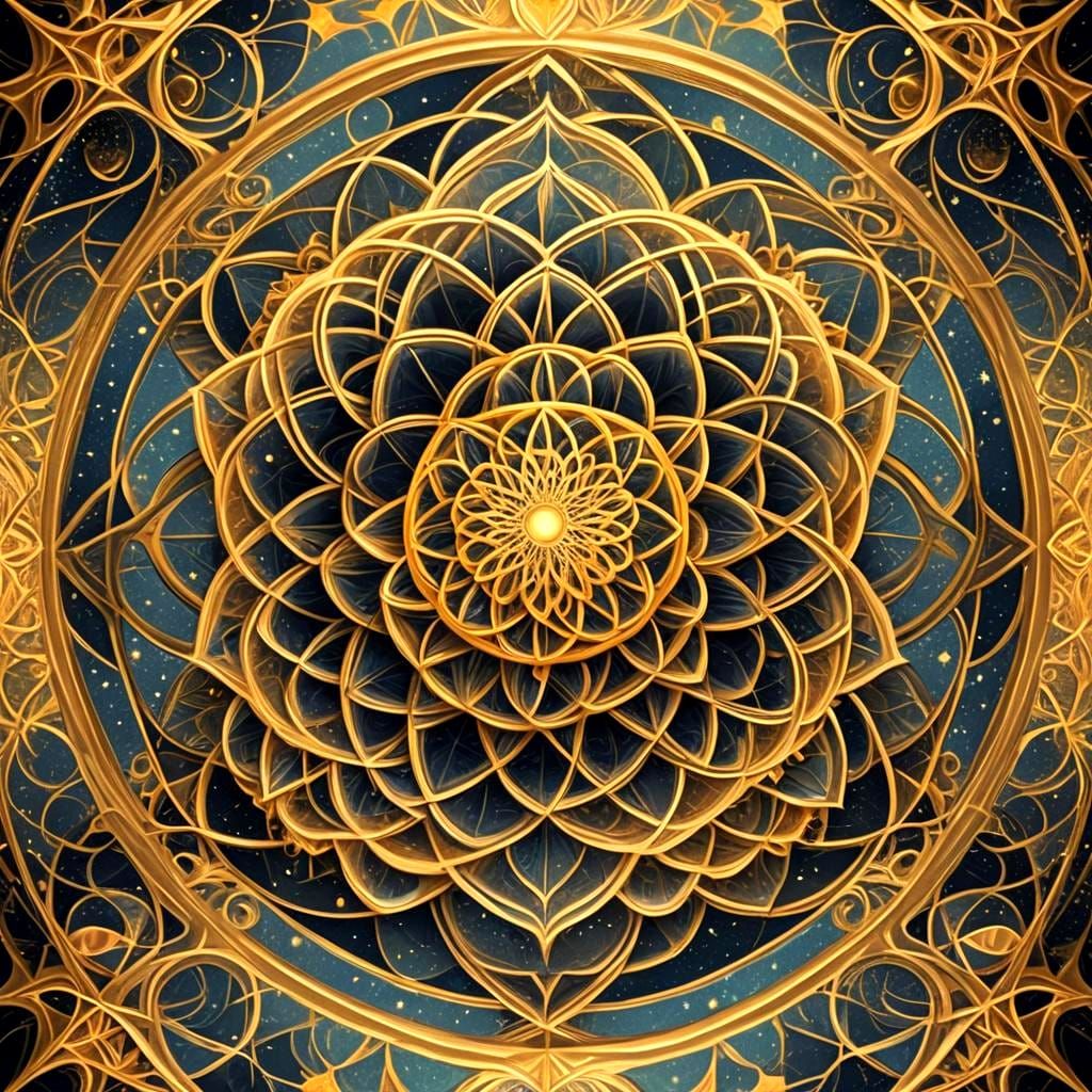 Golden Fractal Flower of Life in Starry Universe