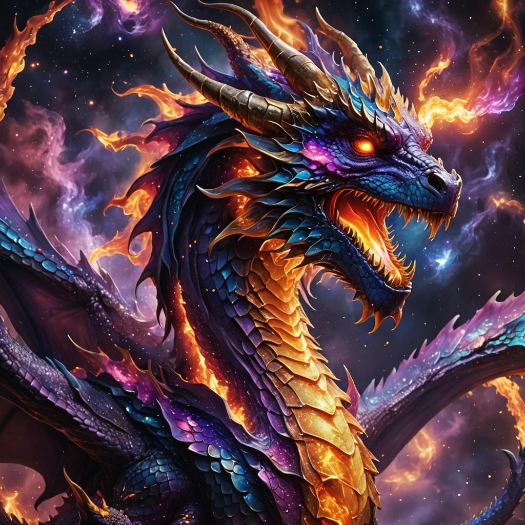 Galaxy Dragon Breathing Fire in Nebula
