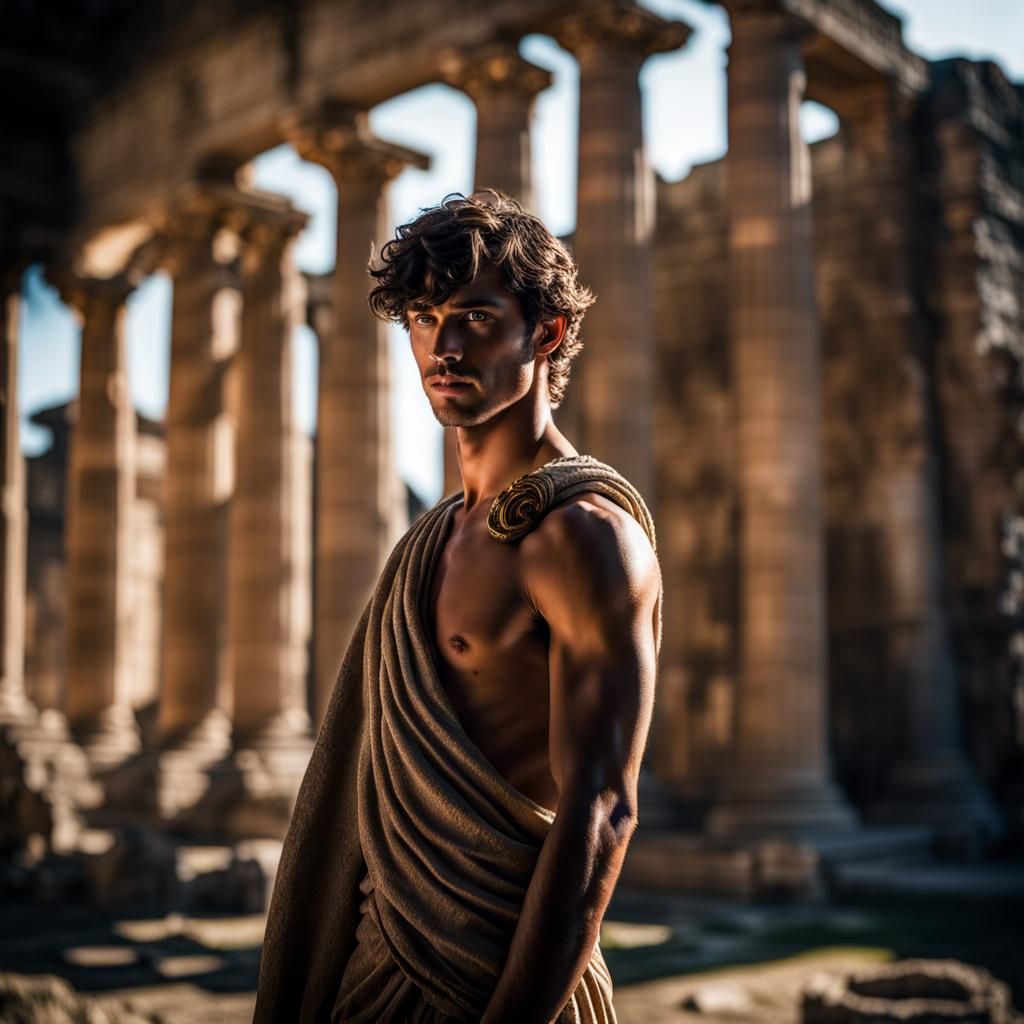Roman Youth in Ancient Ruins: Cinematic Portrait