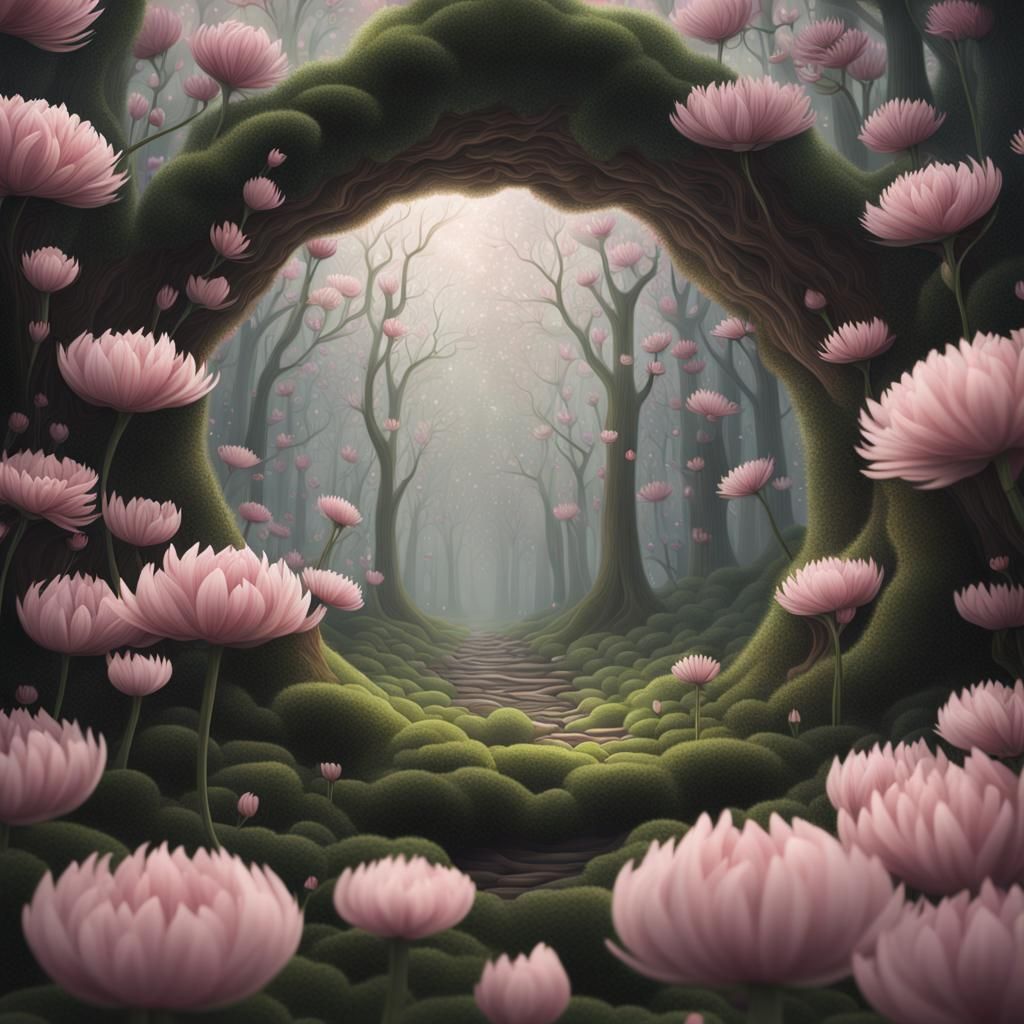 Enchanting Forest Scene in Blossoming Flower