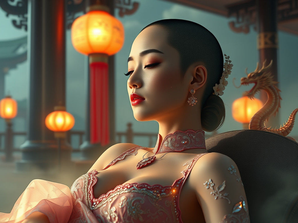 Serene East Asian Goddess in Dreamy, Mystical Setting