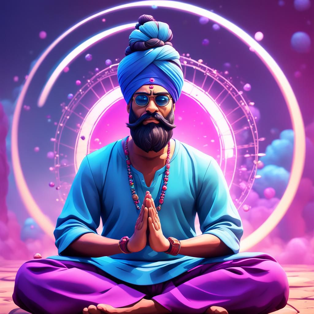 Meditating Indian Man in 3D Digital Art Style