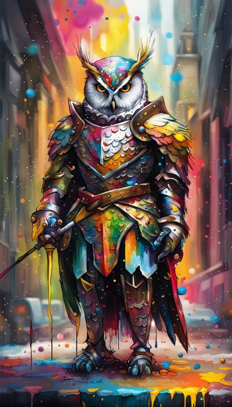 Owl Knight in Graffiti Art Style