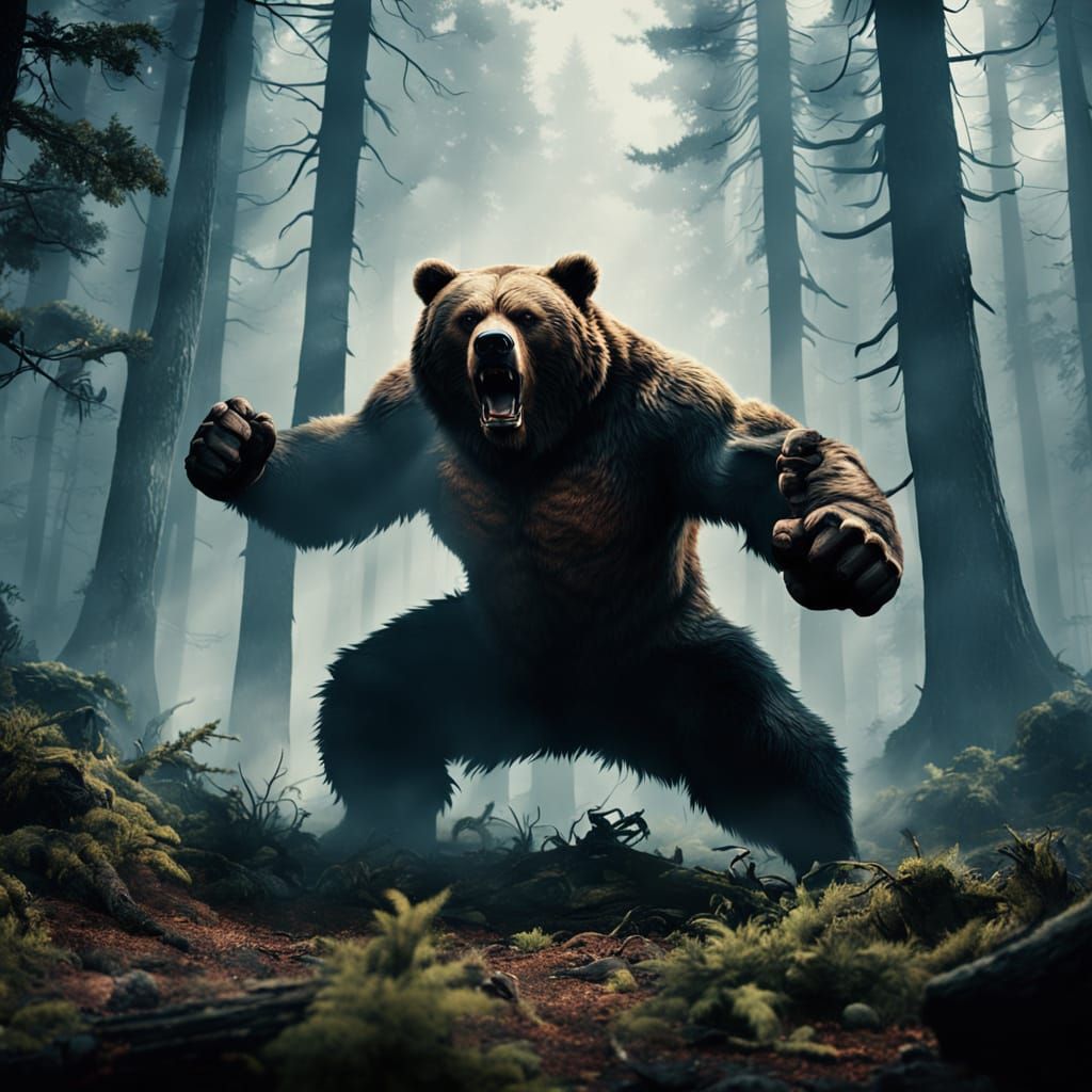 Man Battles Ferocious Bear in Mysterious Forest