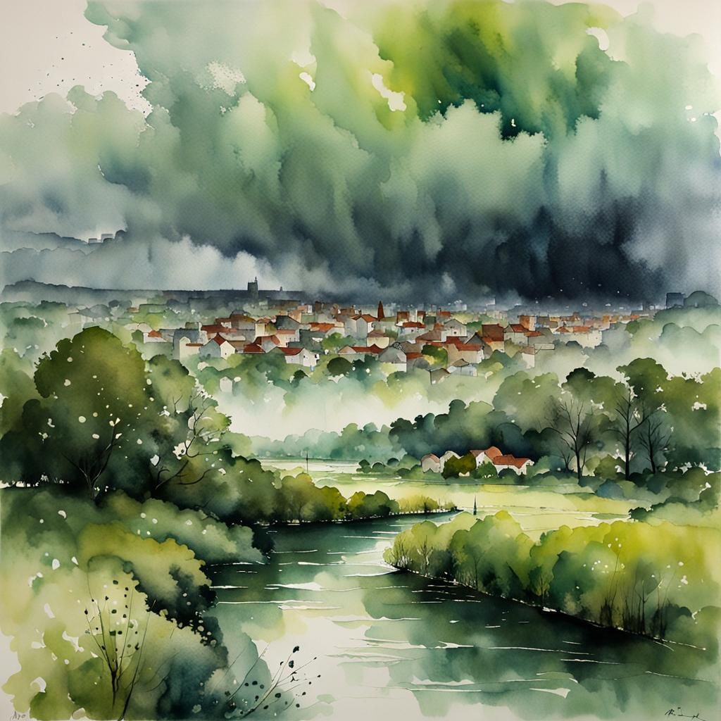 Riverview (watercolor, green color palette)