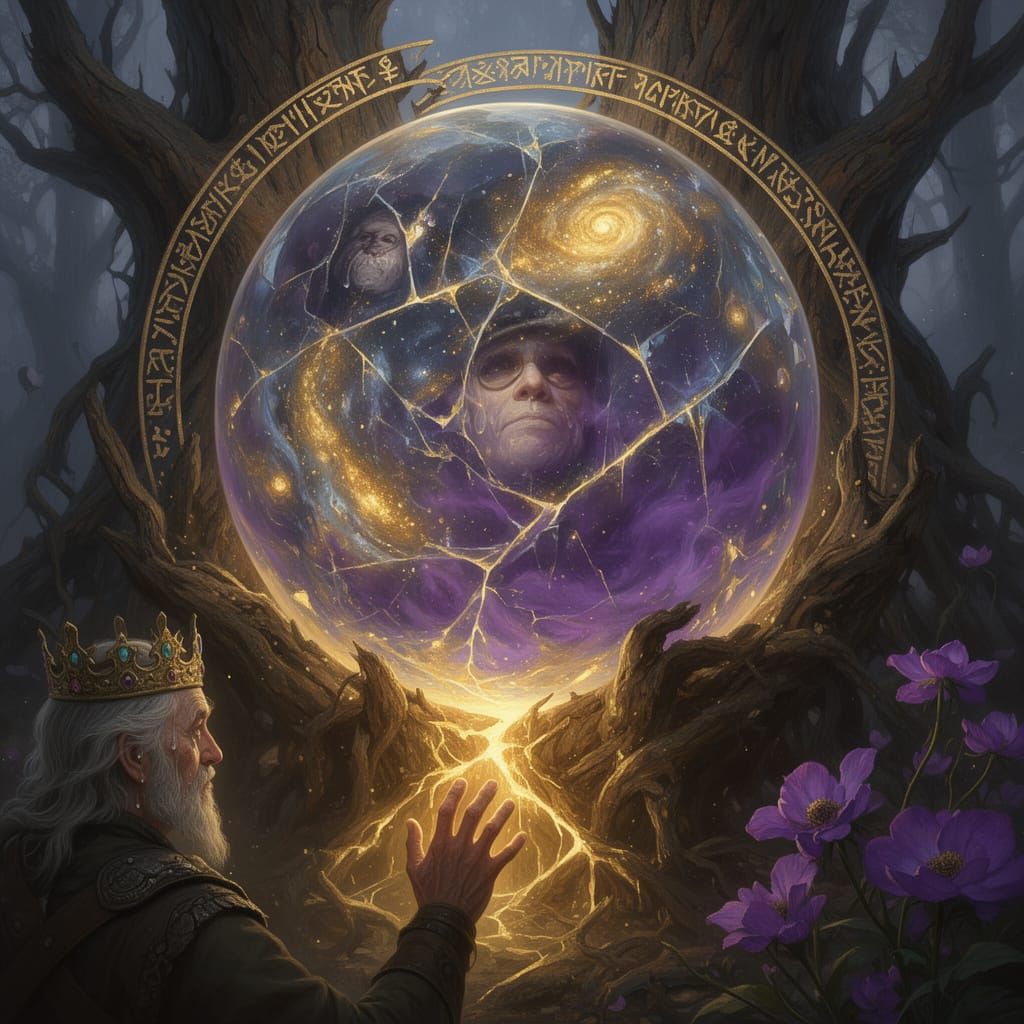 Crystal Orb with Galactic Swirls in Petrified Tree Roots