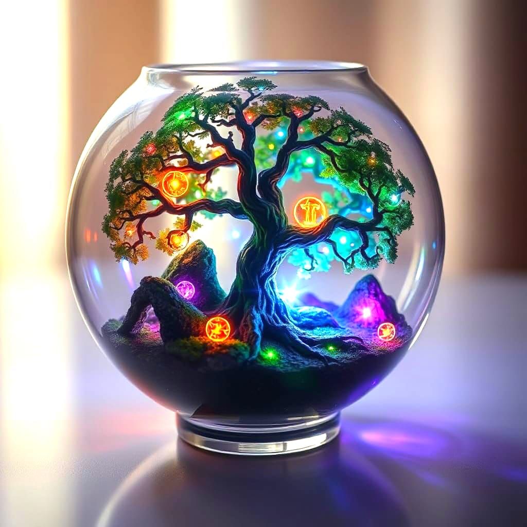 Ethereal Cosmic Tree Blooms Within Glass Vessel