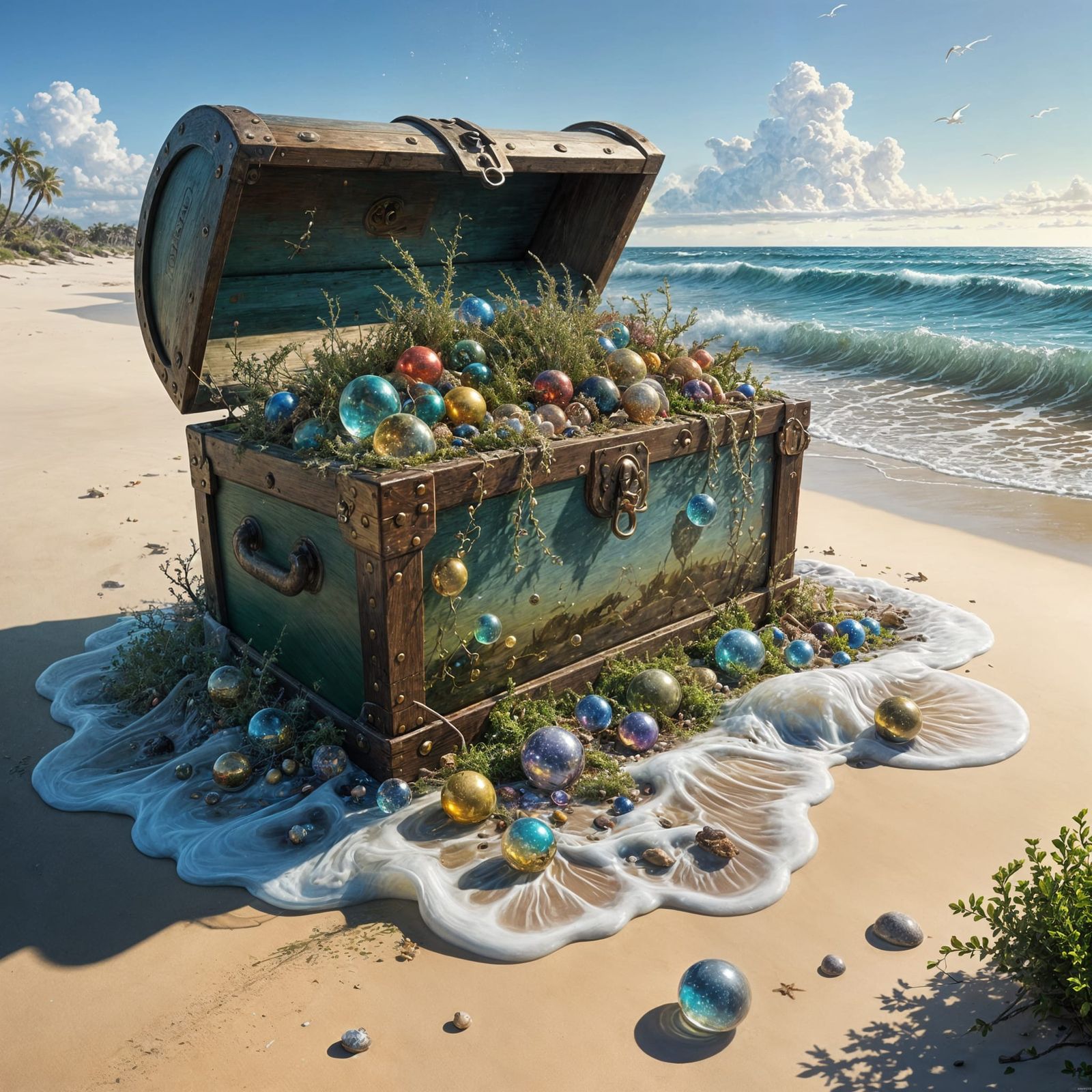 Treasure Chest on Desert Island Painting