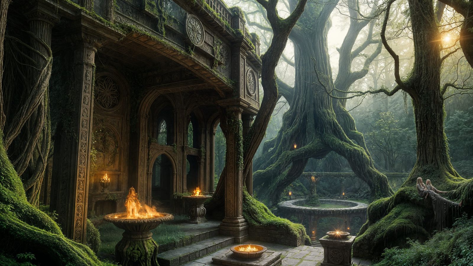 Mystical Elven Sanctuary in Ancient Forest: 8K Render