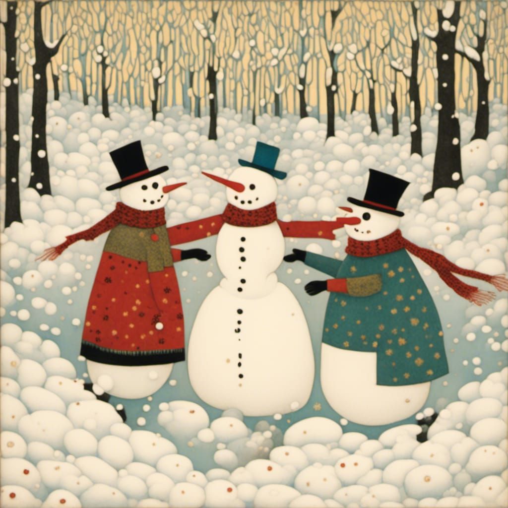 Snowmen Duel in Snowy Field Illustration