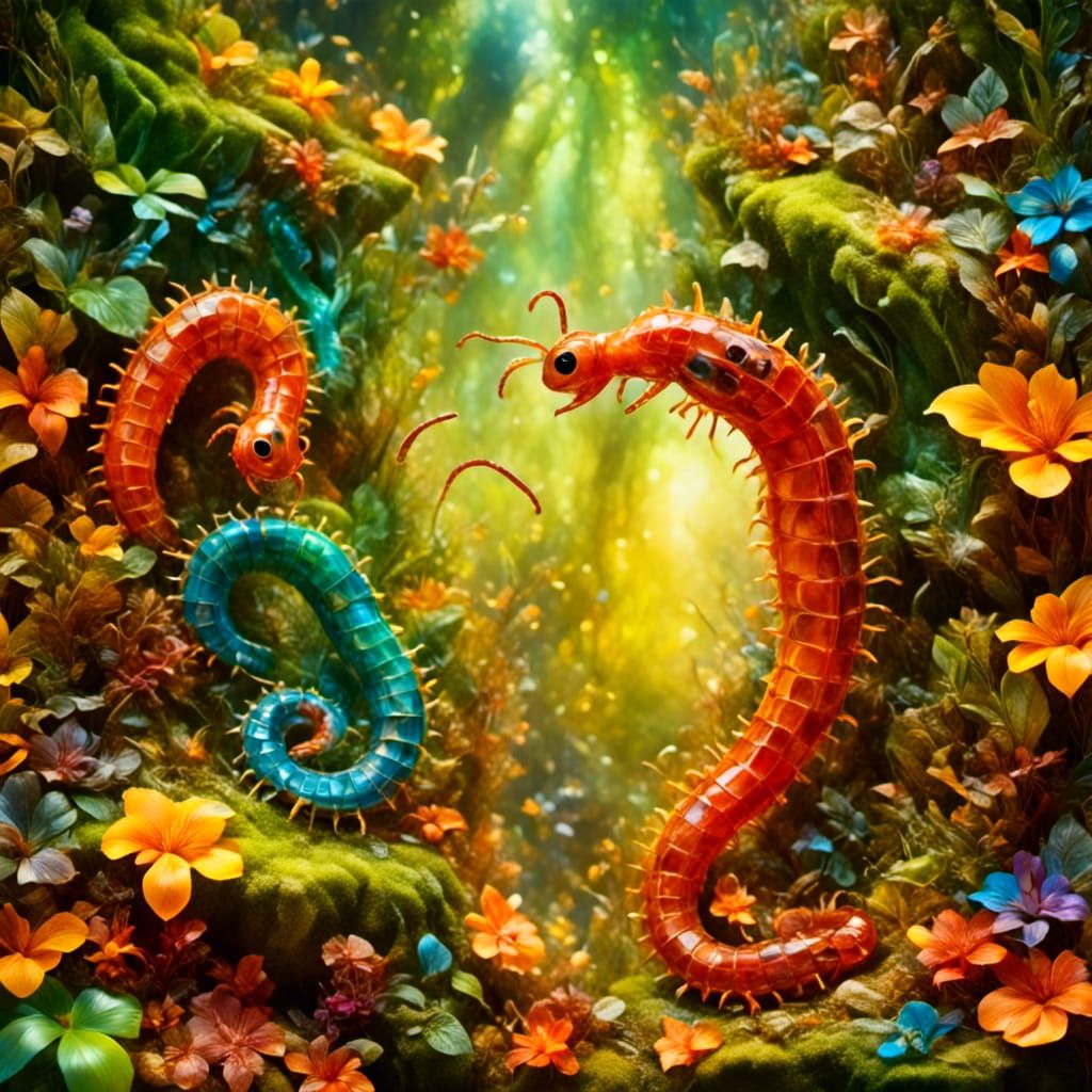 Lush Forest Insects in Impressionist Style