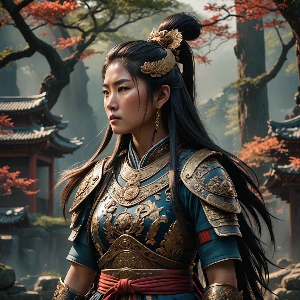 Ancient Asian Warrior Woman in Profile