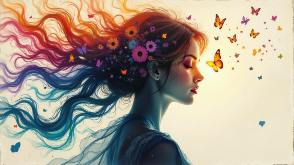 Surreal Double Exposure: Life's Echoes in Fractal Color