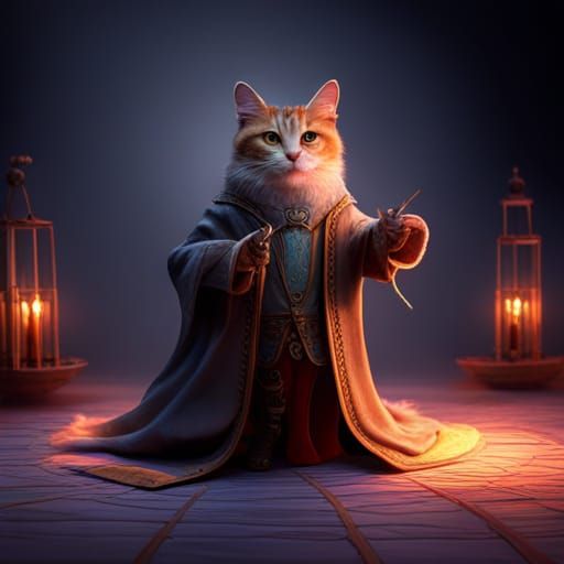 Intricately Detailed Wizard Cat in Fantasy Art Style