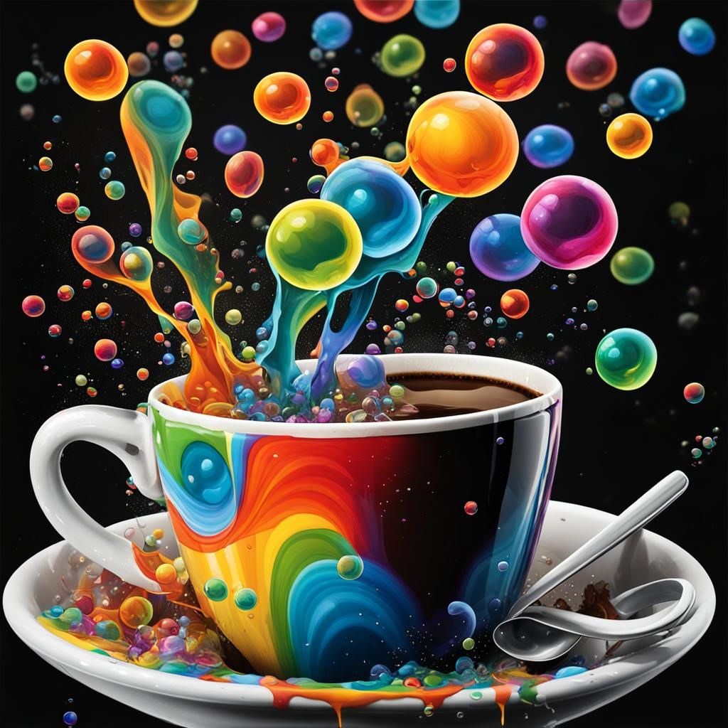 Rainbow Bubbles Graffiti Art From Coffee Cup
