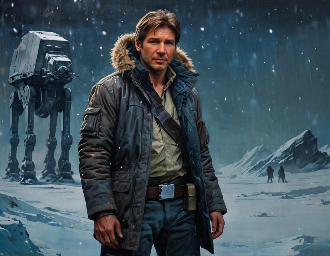 Han Solo Portrait on Hoth in Detailed Art Style