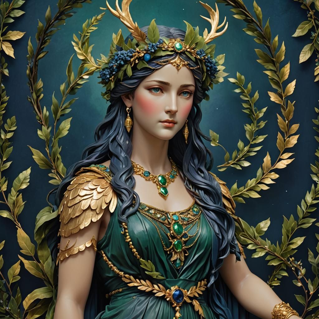 Artemis: Art Nouveau Goddess Portrait in Digital Art